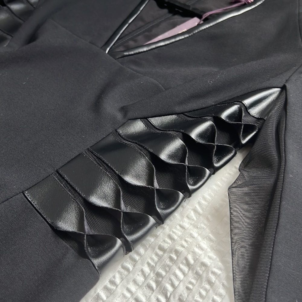 NEW VTG Rachel Roy Wool Leather Sexy Stretch Black Mini Sheath Zoe Dress 4 S 6 M - Picture 7 of 17